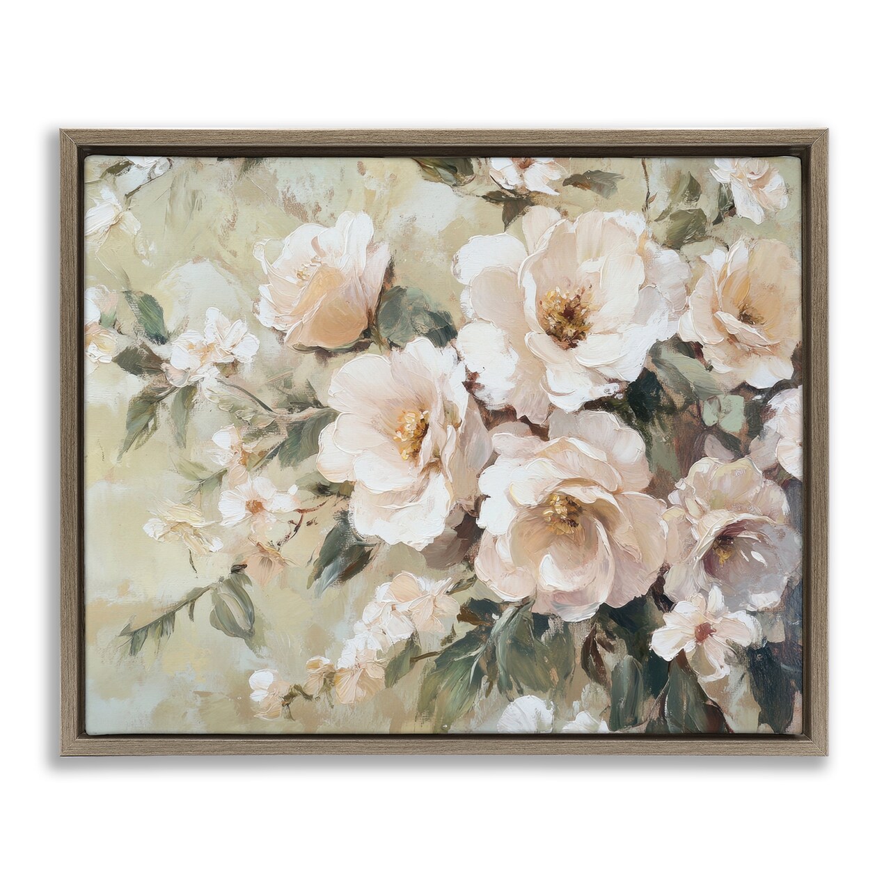 Stupell Industries Cream Dynamic Florals Floater Framed Canvas Wall Art Design by Petal Prints Design